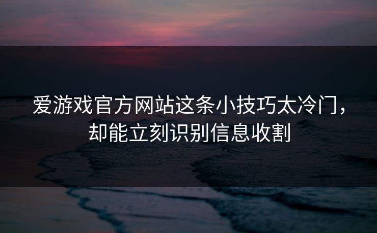 爱游戏官方网站这条小技巧太冷门，却能立刻识别信息收割